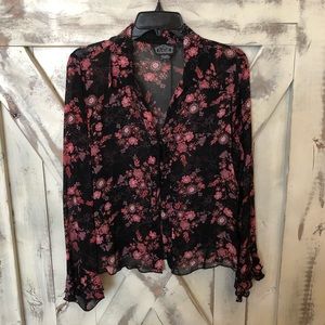 Floral lace up front top
